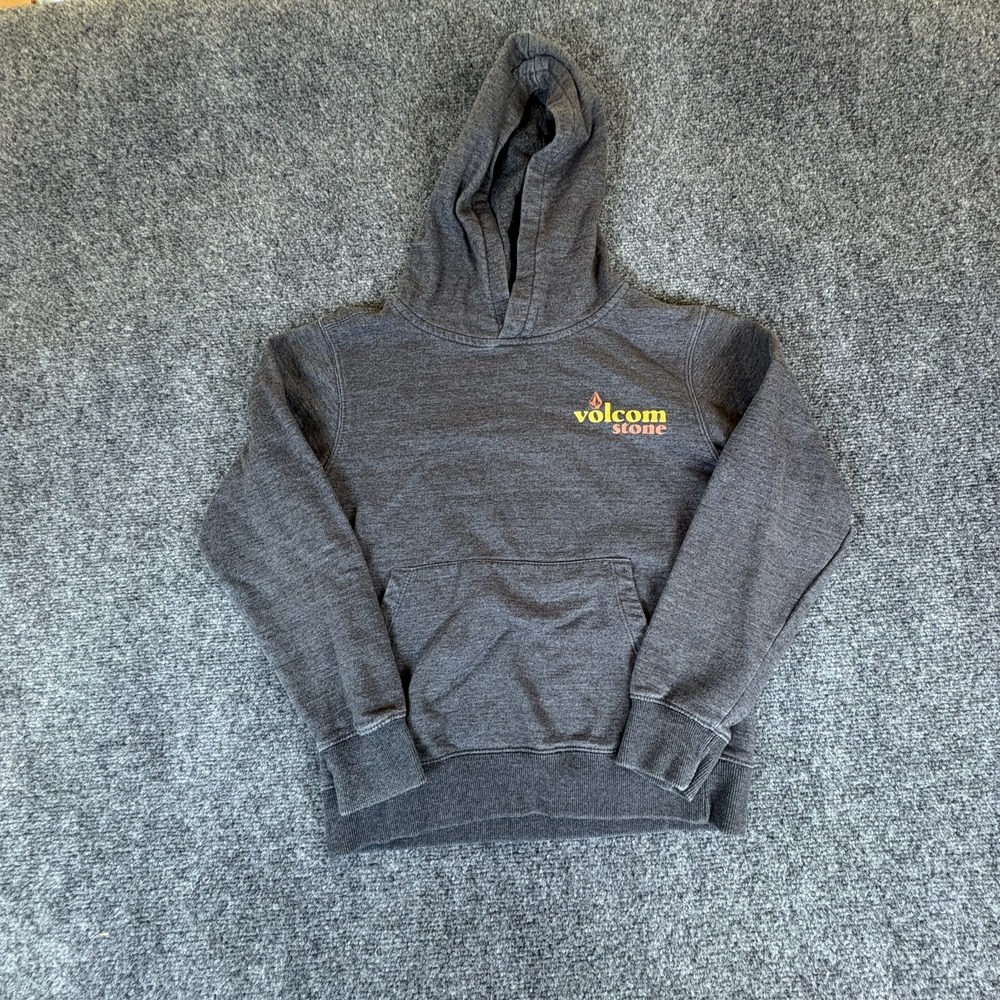 Volcom Stone Bubbled Hoodie Boys Small 8 Heather Charcoal Gray Logo‎ Graphic